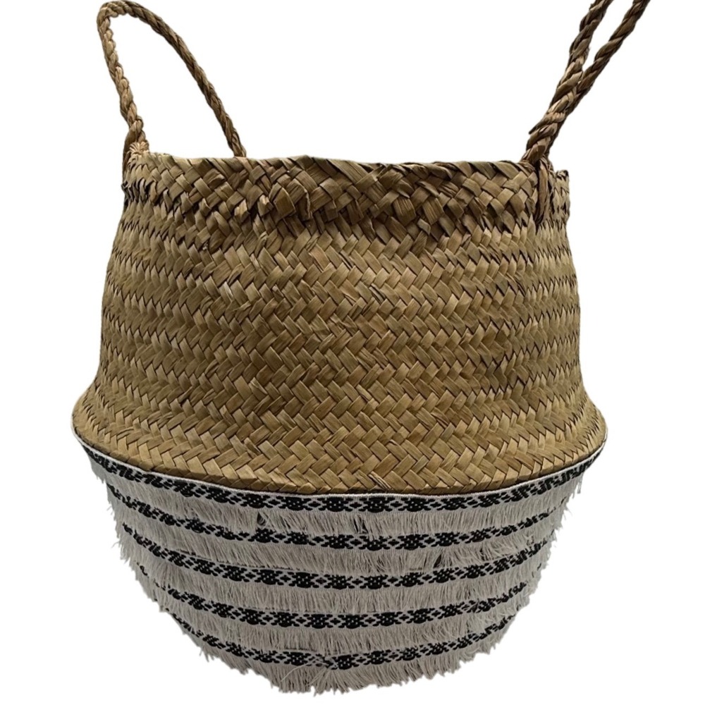 Boho belly Fringe‎  Seagrass Basket Tote Bag Storage Decor